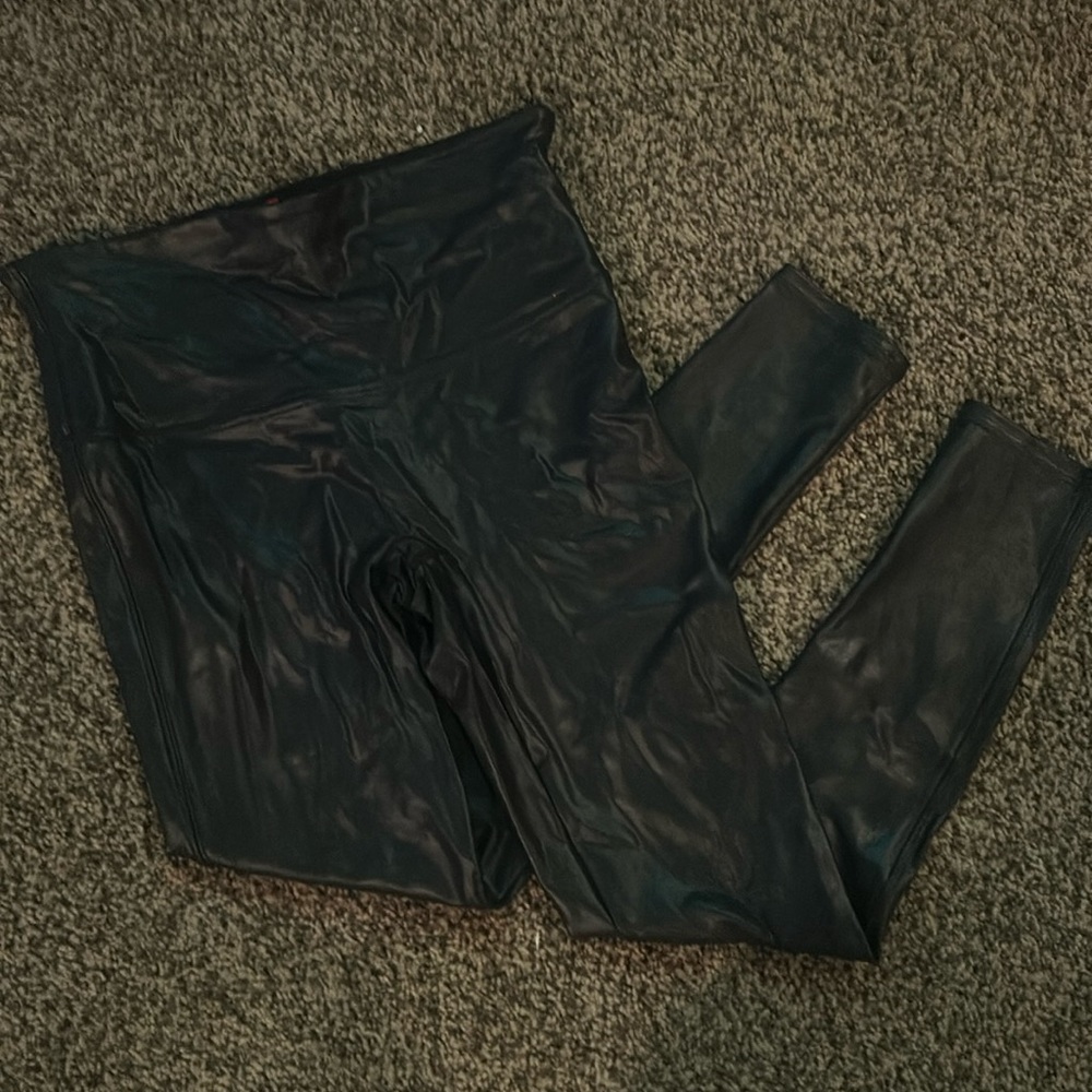 Spanx faux leather leggings.  Black.  Large petite.  EUC!